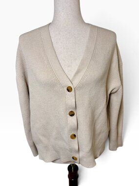 LILLUSORY Oatmeal Beige Ribbed Oversized Sweater Cardigan Size Medium